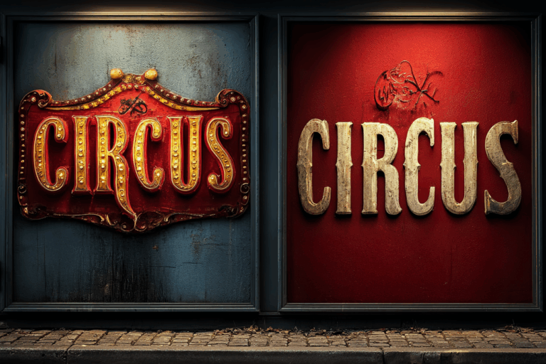 En bild som visar två olika reklam för två olika cirkusar